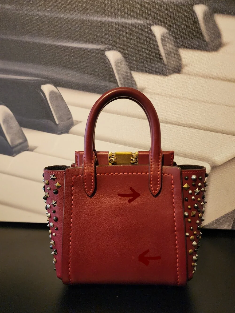 GUC 1941 COACH Create Troupe Tote 16 In Deep Red With Rivets, Unique 1 Of A Kind
